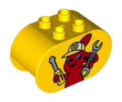 Duplo, Brick 2 x 4 x 2 Rounded Ends with Bunny / Rabbit Holding Wrench and Screwdriver Pattern