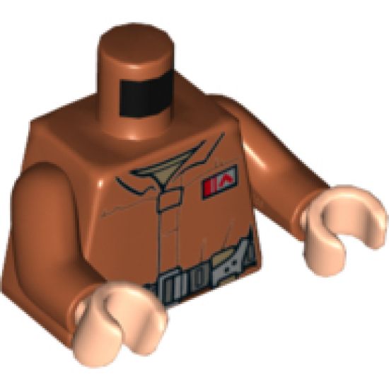 Torso SW Pilot Jumpsuit with Dark Bluish Gray Belt and Resistance Army Commander Rank Badge Pattern (Poe Dameron) / Dark Orange Arms / Light Nougat Hands
