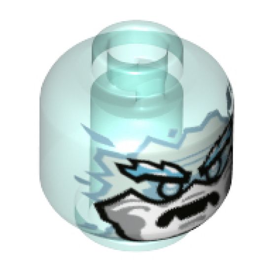 Minifigure, Head Alien White Face, Medium Azure Eyebrows and Bottom Fangs Pattern - Hollow Stud