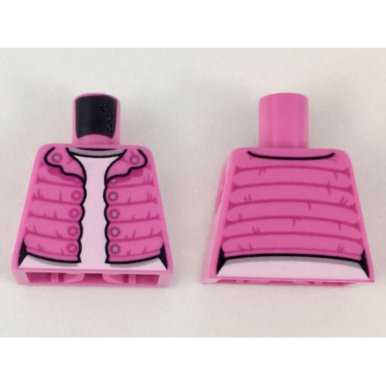 Torso Female Vest with Magenta Gathers, Silver Snaps, White Shirt Pattern
