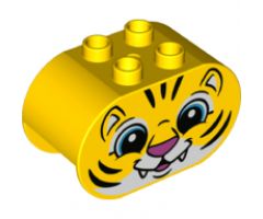 Duplo, Brick 2 x 4 x 2 Rounded Ends with Tiger Face Pattern