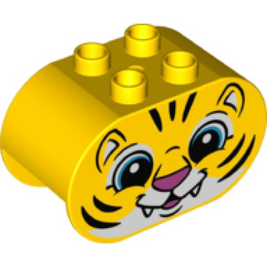Duplo, Brick 2 x 4 x 2 Rounded Ends with Tiger Face Pattern