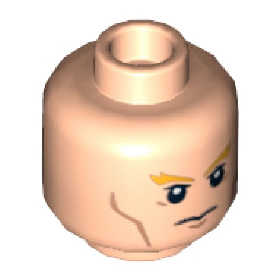 Minifigure, Head Dual Sided Bushy Orange Eyebrows, Cheek Lines, Frown / Angry Pattern (Aquaman) - Blocked Open Stud