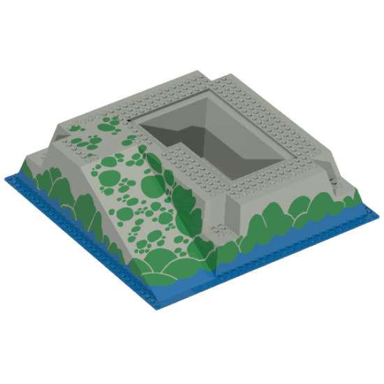 Baseplate, Raised 32 x 32 with Ramp and Pit, Water, Green Stones Pattern