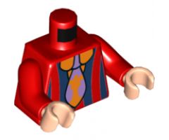 Torso Jacket with Dark Blue Vertical Stripes over Orange Collared Shirt and Lavender and Orange Tie Pattern / Red Arms / Light Nougat Hands