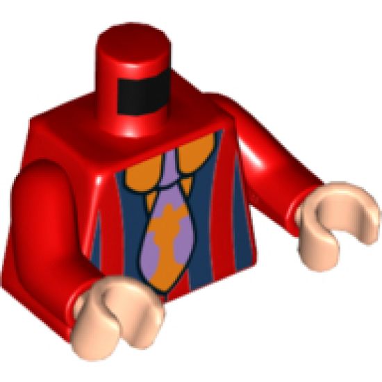 Torso Jacket with Dark Blue Vertical Stripes over Orange Collared Shirt and Lavender and Orange Tie Pattern / Red Arms / Light Nougat Hands