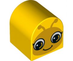 Duplo, Brick 2 x 2 x 2 Curved Top with Orange Insect Face Eyes Open Awake / Eyes Closed Asleep Pattern