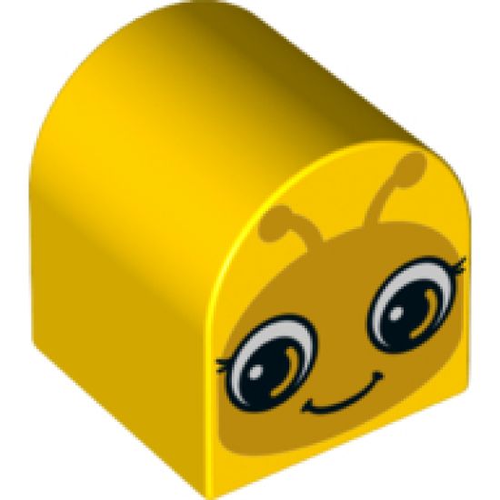 Duplo, Brick 2 x 2 x 2 Curved Top with Orange Insect Face Eyes Open Awake / Eyes Closed Asleep Pattern