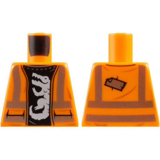 Torso Safety Vest with Silver Reflective Stripes and Black Shirt with White Alligator / Crocodile Pattern