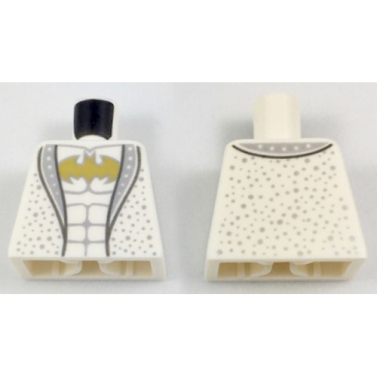Torso Suit Jacket with Silver Lapels and Spots, Gold Batman Logo and Silver Muscles Pattern