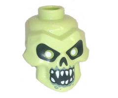 Minifigure, Head, Modified Skull with Black Eyes, Nose, Mouth, White Pupils, Teeth and Sand Green Around Mouth Pattern