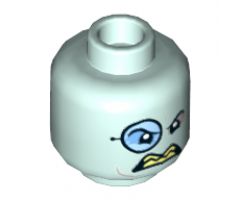Minifigure, Head Glasses with Blue Monocle, Black Eyebrows, Gray around Eyes, Open Scowl with Sharp Teeth Pattern (Penguin) - Hollow Stud