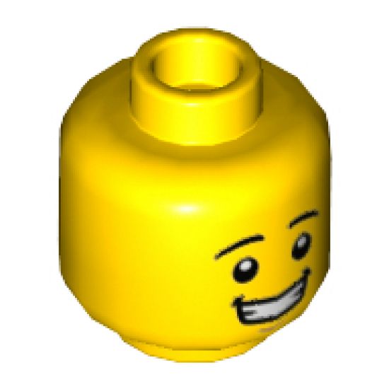 Minifigure, Head Black Eyebrows, White Pupils, Chin Dimple, Open Mouth Smile with Teeth Pattern - Hollow Stud