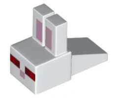 Animal, Body Part Creature Head Pixelated with Rabbit Ears, Pink Auricles, Red and Dark Red Eyes, Pink Nose Pattern (Minecraft Rabbit)