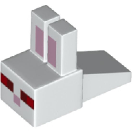 Animal, Body Part Creature Head Pixelated with Rabbit Ears, Pink Auricles, Red and Dark Red Eyes, Pink Nose Pattern (Minecraft Rabbit)