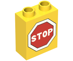 Duplo, Brick 1 x 2 x 2 with Road Sign Stop Pattern