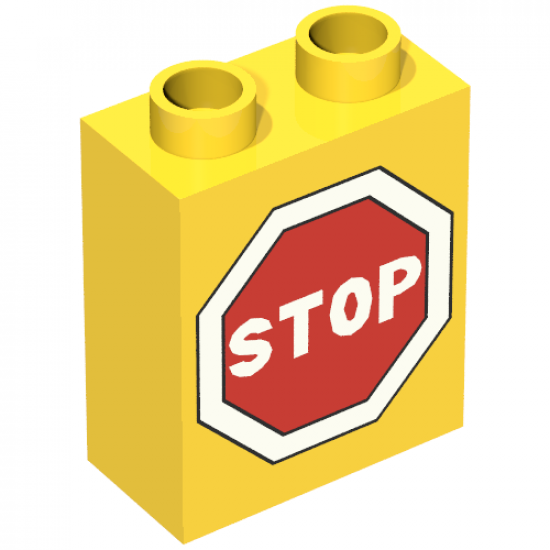 Duplo, Brick 1 x 2 x 2 with Road Sign Stop Pattern