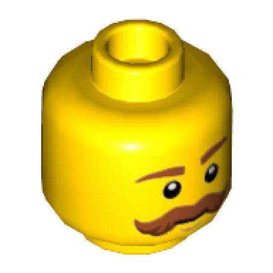 Minifigure, Head Dark Orange Eyebrows and Bushy Moustache Pattern - Hollow Stud