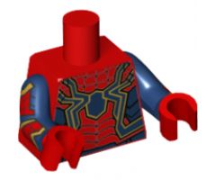 Torso with Large Dark Blue Spider, Black Webs, Gold and Blue Trim Pattern / Dark Blue Arms with Gold and Red Armor, Black Webs Pattern / Red Hands