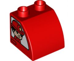 Duplo, Brick 2 x 2 x 1 1/2 with Curved Top with Fireman Girl on One Side and Fireman Boy on Other Side Pattern