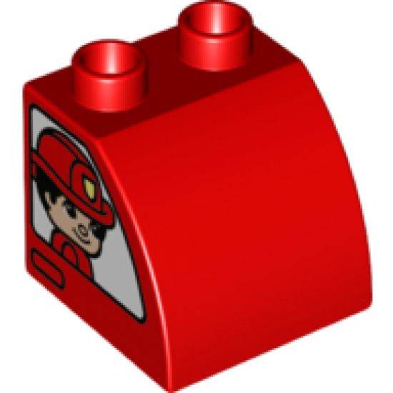 Duplo, Brick 2 x 2 x 1 1/2 with Curved Top with Fireman Girl on One Side and Fireman Boy on Other Side Pattern