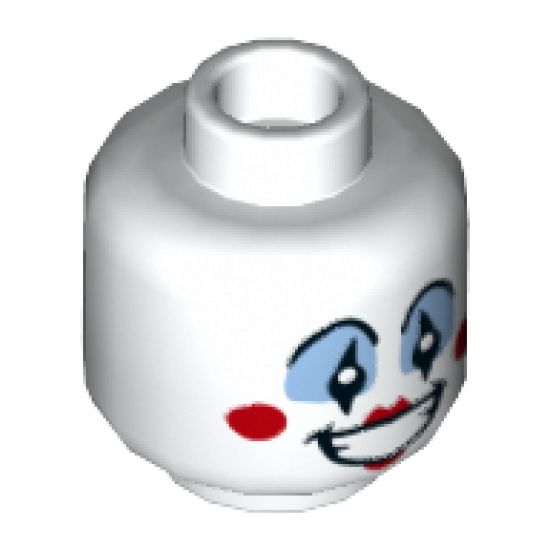 Minifigure, Head Clown, Medium Blue Eye Shadow, Open Mouth Smile, Red Cheeks and Lips Pattern - Hollow Stud