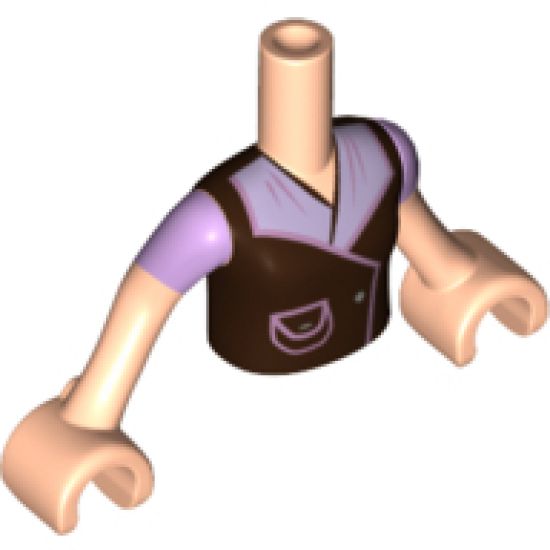 Mini Doll, Torso Friends Girl Black Buttoned Coat Pattern, Light Nougat Arms with Hands with Lavender Sleeves