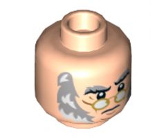 Minifigure, Head Black and Light Bluish Gray Eyebrows, Gold Glasses, Chin Lines, Light Bluish Gray and White Sideburns Pattern - Hollow Stud