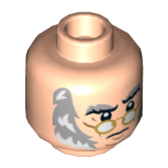 Minifigure, Head Black and Light Bluish Gray Eyebrows, Gold Glasses, Chin Lines, Light Bluish Gray and White Sideburns Pattern - Hollow Stud