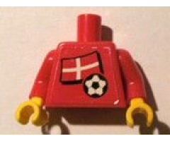 Torso Soccer Red/White Team, Danish Flag Sticker Front, Black Number Sticker Back (specify number in listing) / Red Arms / Yellow Hands