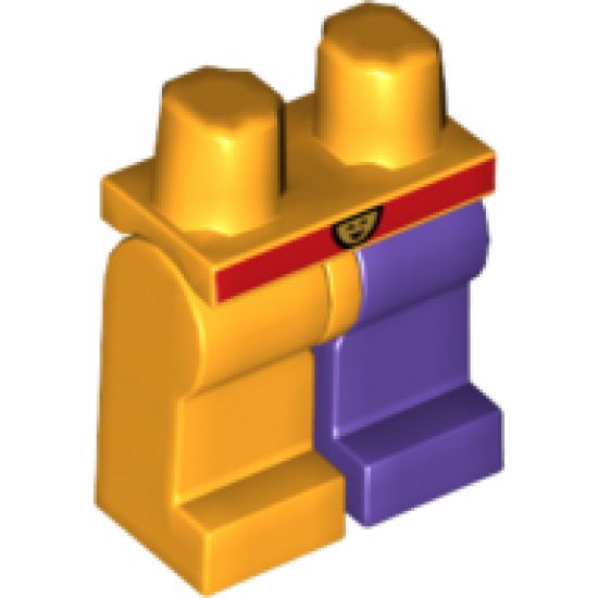 Hips and 1 Dark Purple Left Leg, 1 Bright Light Orange Right Leg, Red Belt with Face Pattern