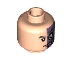 Minifigure, Head Male Half Normal, Half Purple with Scar Pattern (Two-Face) - Blocked Open Stud