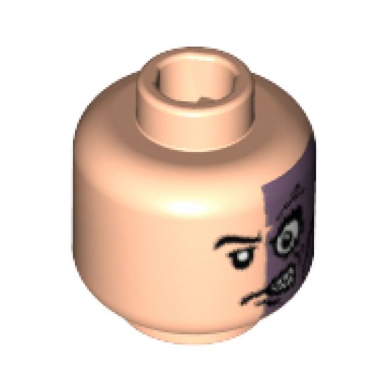 Minifigure, Head Male Half Normal, Half Purple with Scar Pattern (Two-Face) - Blocked Open Stud
