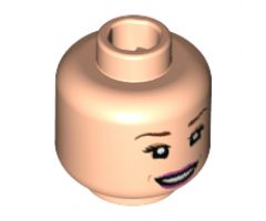 Minifigure, Head Female, Reddish Brown Eyebrows, Peach Eye Shadow, Magenta Lips, Smile Showing Teeth Pattern - Hollow Stud