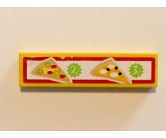 Tile 1 x 4 with 2 Pizza Slices and Pricing '2' and '3' with Red Border Pattern (Sticker) - Set 41058