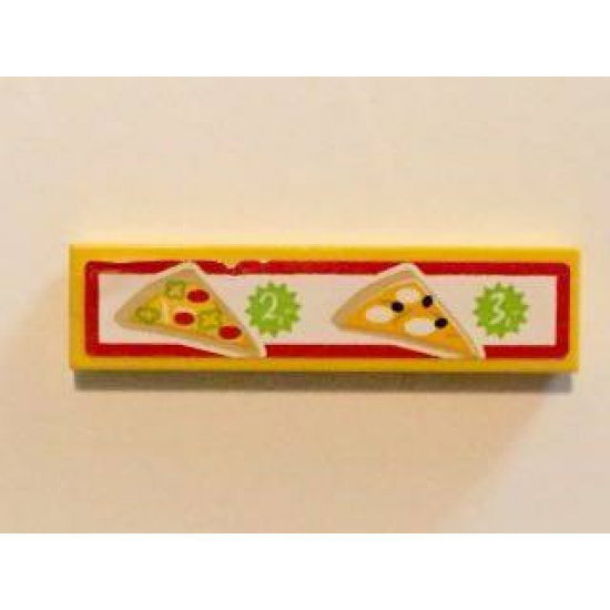 Tile 1 x 4 with 2 Pizza Slices and Pricing '2' and '3' with Red Border Pattern (Sticker) - Set 41058