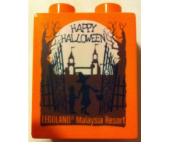 Duplo, Brick 1 x 2 x 2 with Halloween 2016 Happy Halloween Legoland Malaysia Resort Pattern