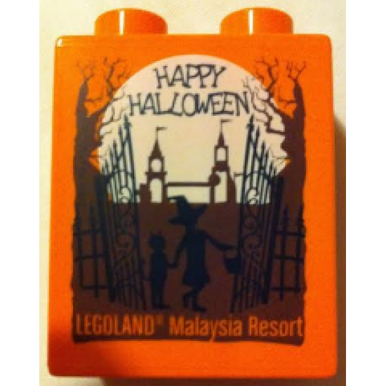 Duplo, Brick 1 x 2 x 2 with Halloween 2016 Happy Halloween Legoland Malaysia Resort Pattern