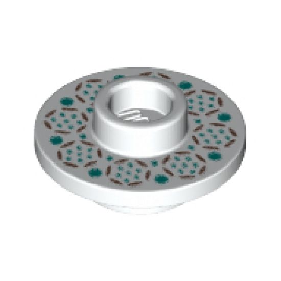 Minifigure, Utensil Tea Saucer with Hollow Stud on Top with Flowers and Dots Pattern