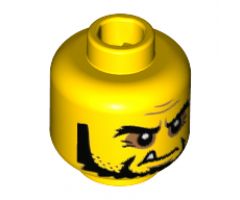 Minifigure, Head Bushy Black Eyebrows and Beard, Wrinkles and One White Fang Pattern - Hollow Stud