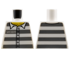 Torso Town Prisoner Number 50380, Dark Bluish Gray Stripes, 6 Buttons, Hairy Chest Pattern