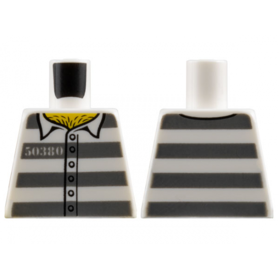 Torso Town Prisoner Number 50380, Dark Bluish Gray Stripes, 6 Buttons, Hairy Chest Pattern