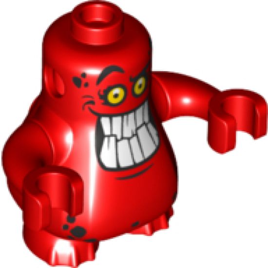Body, Nexo Knights Scurrier with Red Arms with Bright Light Orange Eyes and Open Smile with 10 Flat White Teeth Pattern