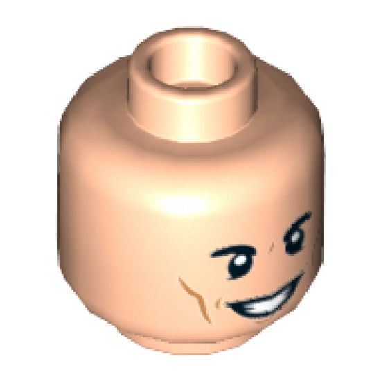 Minifigure, Head Dual Sided Black Eyebrows, Dark Orange Cheek Lines, Smiling / Worried with Sweat Drops Pattern - Hollow Stud