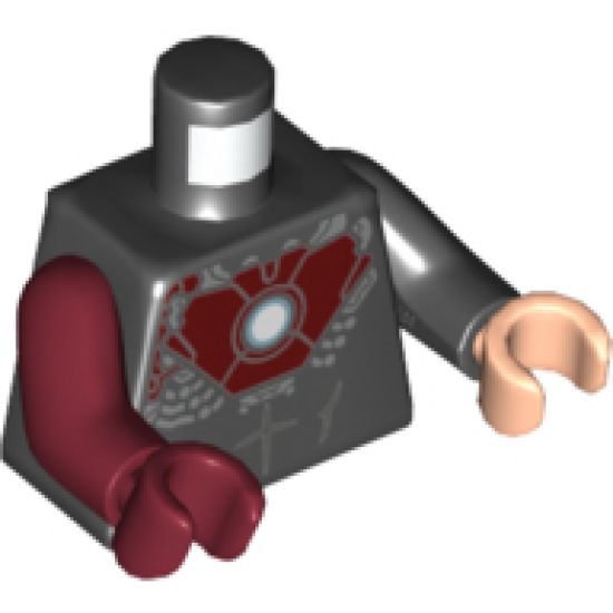 Torso Dark Red Chest Plate with Arc Reactor Pattern / Black Arm Left / Dark Red Arm Right / Light Nougat Hand Left / Dark Red Hand Right