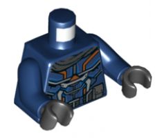 Torso Armor, Silver, Orange and Blue Highlights and Dark Bluish Gray Pockets Pattern / Dark Blue Arms / Black Hands