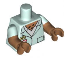 Torso Simpsons Smock with 'APU' Name Tag, White Shirt, and Chest Hair Pattern / Medium Nougat Arms with Light Aqua Short Sleeves Pattern / Medium Nougat Hands