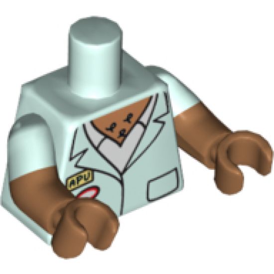Torso Simpsons Smock with 'APU' Name Tag, White Shirt, and Chest Hair Pattern / Medium Nougat Arms with Light Aqua Short Sleeves Pattern / Medium Nougat Hands