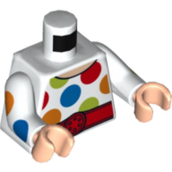 Torso Large Multicolor Polka Dots and Wide Red Belt Pattern / White Arms with Large Multicolor Polka Dots Pattern / Light Nougat Hands