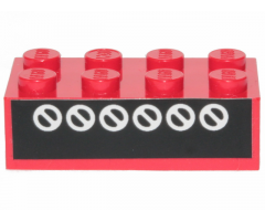 Brick 2 x 4 with 6 White Circles with Diagonals on Black Pattern (Sticker) - Set 6382